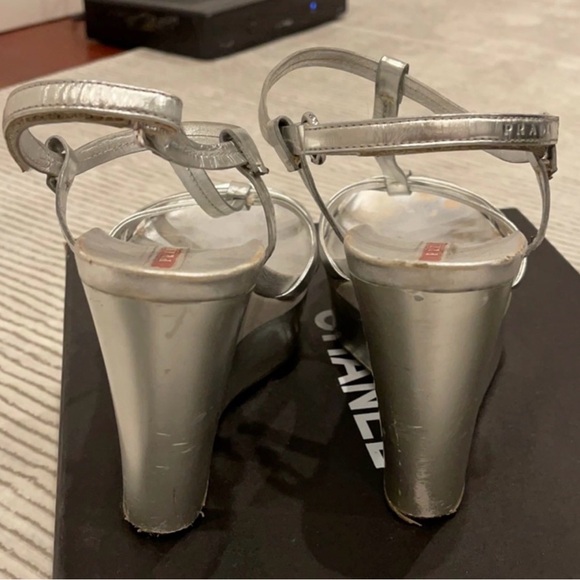 Prada Metallic Silver Wedge Sandals - Picture 5 of 9